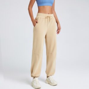 Women's sports pants soft and glutinous air layer leggings running pants exercise loose casual wide leg solid color fitness trousers