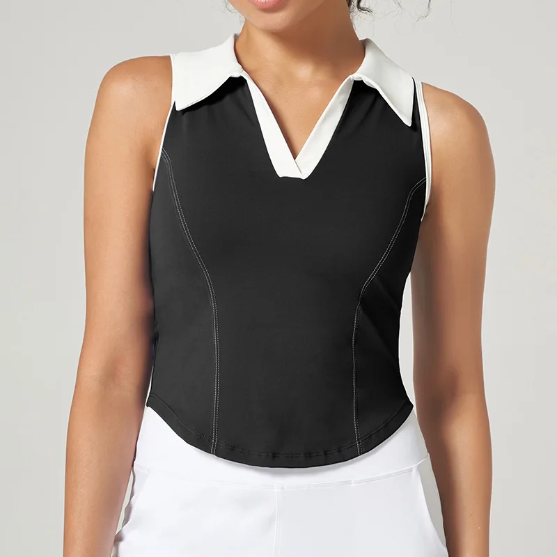 Mermaid Curve Lapel Detachable Chest Pad Fitness Vest Sports Casual Style Sleeveless T-shirt Tennis Top Tight Yoga Tank Women - Image 3
