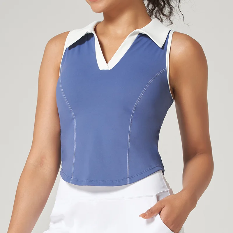 Mermaid Curve Lapel Detachable Chest Pad Fitness Vest Sports Casual Style Sleeveless T-shirt Tennis Top Tight Yoga Tank Women - Image 5